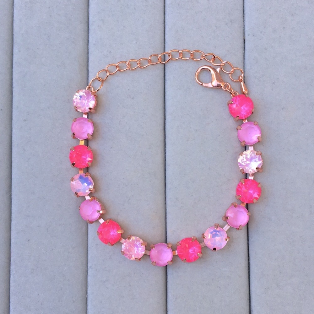 Hot Pink, Pink Opal + Lilac Rose Gold Crystal Tennis Bracelet - Picture 9 of 12